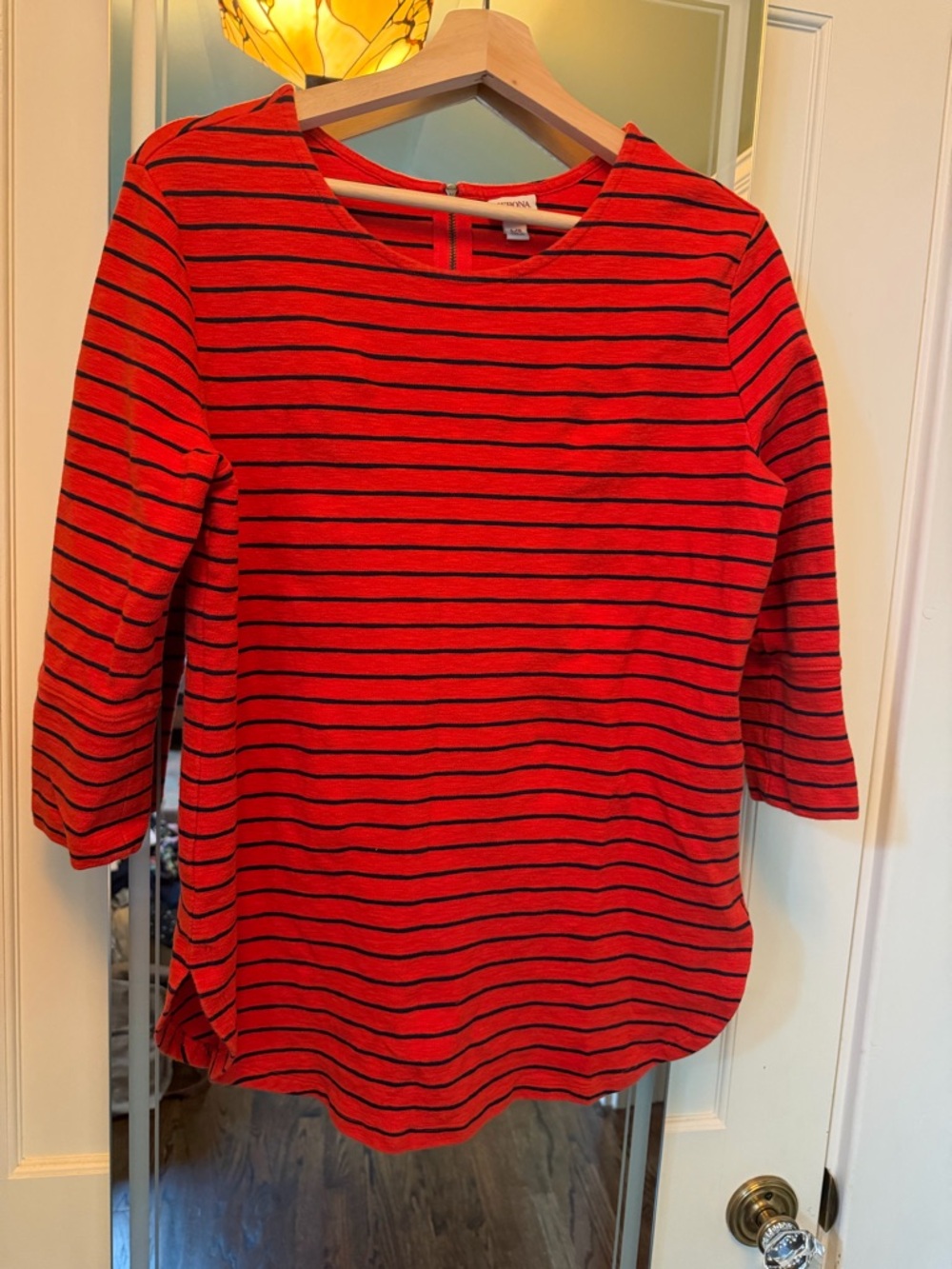Merona Orange and Navy Striped 3/4 Sleeve Cotton Top